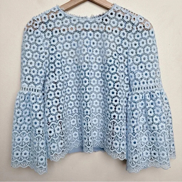 J.crew Womens Size 00 Daisy Lace  Bell Sleeve Eyelet Boxy Length Top - Picture 2 of 13